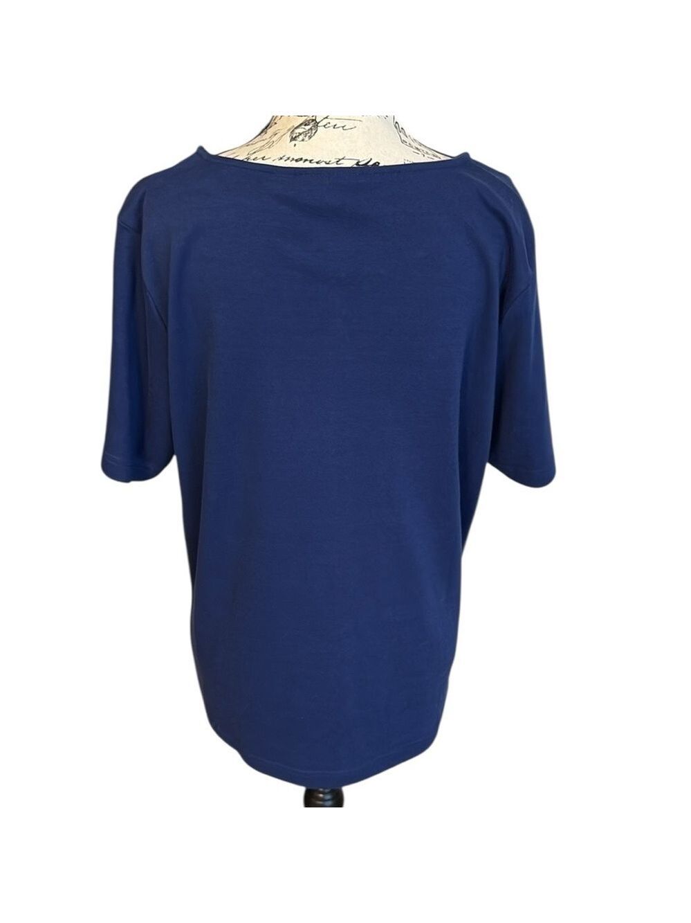 Quacker Factory Embellished Star Tee Short Sleeve Beaded Pearl Blue Size L - Picture 4 of 5